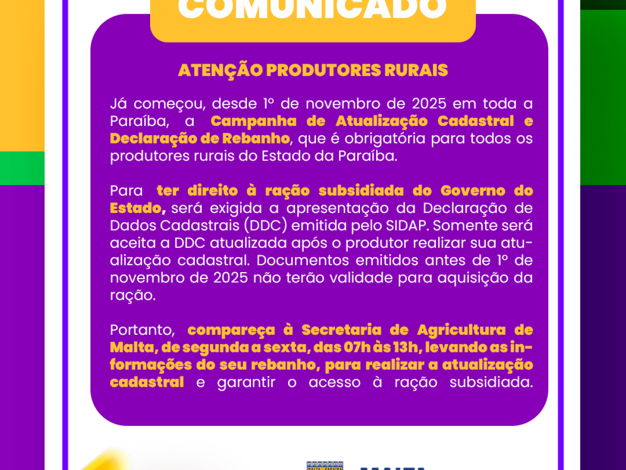 COMUNICADO - AGRICULTURA